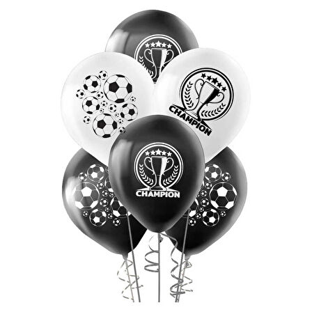 Champion Baskılı Siyah Beyaz Pastel Balon 12"