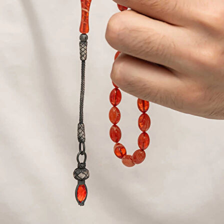 Supertrend Gümüş 1000 Ayar Kazaz Püsküllü Sıkma Kehribar Tesbih