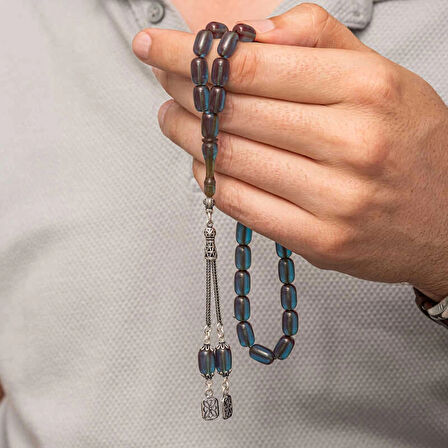 Supertrend Gümüş Püsküllü Kapsül Kesim Sıkma Kehribar Tesbih