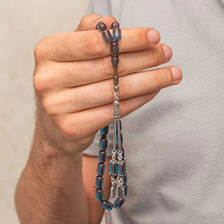 Supertrend Gümüş Püsküllü Kapsül Kesim Sıkma Kehribar Tesbih