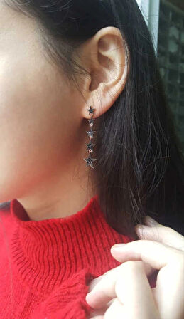 Supertrend Gümüş Siyah Kayan Yıldızlar Küpe