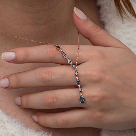 Supertrend Gümüş Sıralı Mistik Topaz Taşlı Damla Kadın Kolye