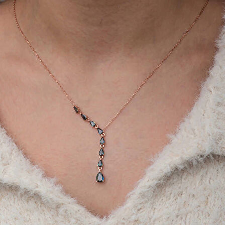 Supertrend Gümüş Sıralı Mistik Topaz Taşlı Damla Kadın Kolye