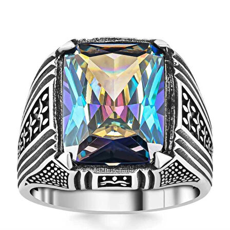 Supertrend Gümüş Mistik Topaz Kare Erkek Yüzük