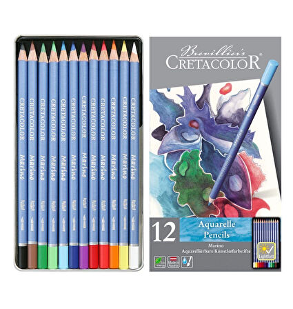 Supertrend Marino Sulandırılabilir Aquarell Boya Kalemi Seti 12 Renk Metal Kutu