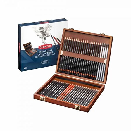 Supertrend Sketching Pencils Karakalem Eskiz Çizim Kalemi Seti 48'li Ahşap Kutu