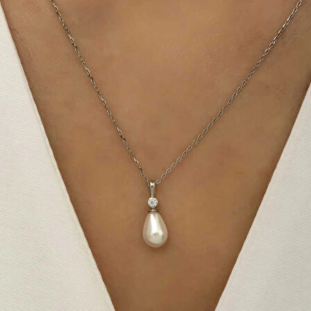 Supertrend Gümüş Damla İnci Kadın Kolye