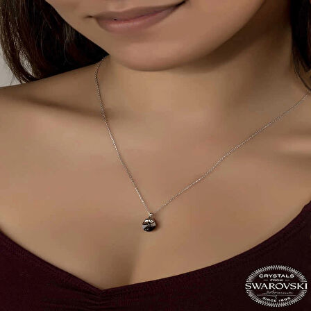 Supertrend ' Crystal Taşlı Oval Gümüş Kadın Kolye