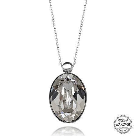 Supertrend ' Crystal Taşlı Oval Gümüş Kadın Kolye