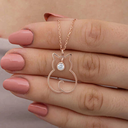 Supertrend Gümüş Nisan Ayı Doğum Taşı Kedi Kadın Kolye