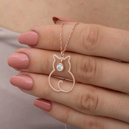 Supertrend Gümüş Nisan Ayı Doğum Taşı Kedi Kadın Kolye