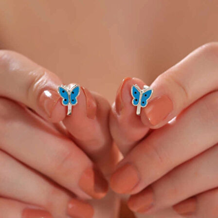 Supertrend Gümüş Mavi Kelebek Çocuk Küpesi