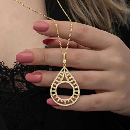 Supertrend Gümüş Gold Kaplama Damla Çeyrek Takılabilen Kadın Kolye