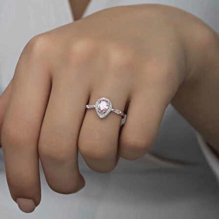 Supertrend Gümüş Pembe Damla Taşlı Kadın Yüzük