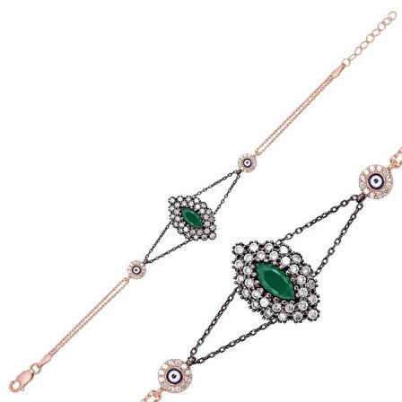 Supertrend Gümüş Rose Mat Yeşil Taşlı Otantik Bileklik