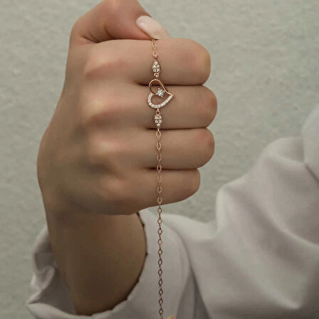 Supertrend Gümüş Rose Kalpli Tektaş Kadın Bileklik