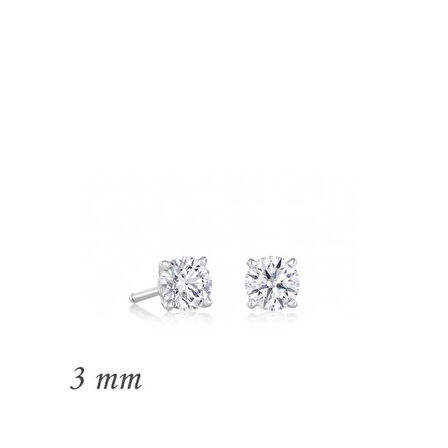 Supertrend Gümüş Yuvarlak Tek Taş Zirkon Küpe - 3 Mm