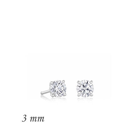 Supertrend Gümüş Yuvarlak Tek Taş Zirkon Küpe - 3 Mm