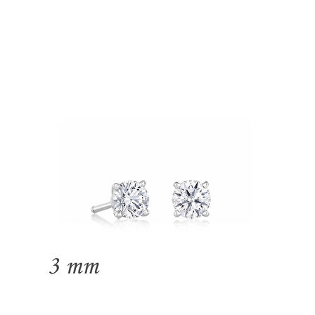 Supertrend Gümüş Yuvarlak Tek Taş Zirkon Küpe - 3 Mm
