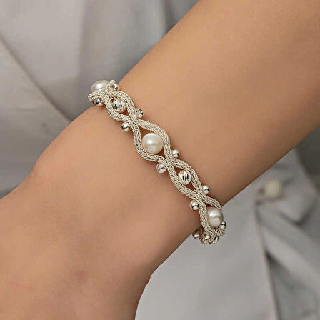 Supertrend Gümüş İnci Kazaziye Örgü Bileklik