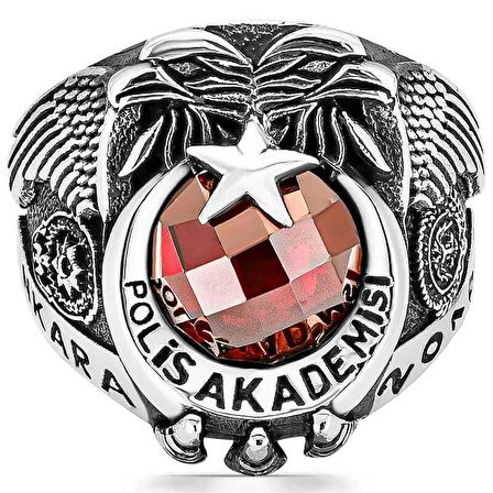 Supertrend Gümüş Polis Akademisi Kırmızı Taşlı Erkek Yüzük