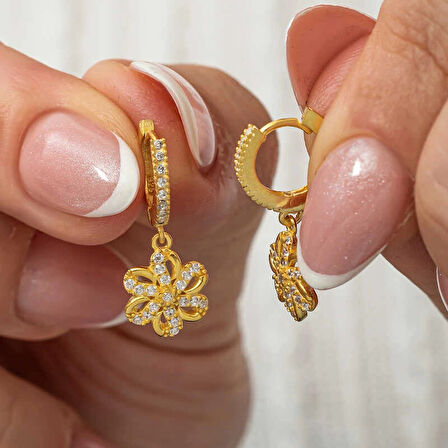 Supertrend ​gümüş Sallantılı Gold Çiçek Kadın Küpe