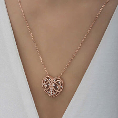 Supertrend Gümüş Rose Bombeli Kalp Kadın Kolye