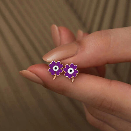 Supertrend Gümüş Mor Yonca Küpe