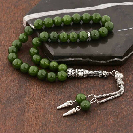 Supertrend ​doğaltaş Metal Püsküllü Yeşil Yeşim Taşı Tesbih