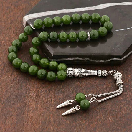 Supertrend ​doğaltaş Metal Püsküllü Yeşil Yeşim Taşı Tesbih