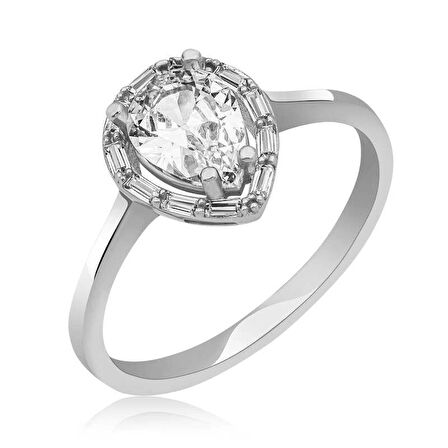 Supertrend Gümüş Beyaz Damla Taşlı Kadın Yüzük