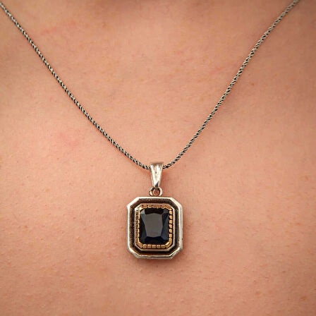 Supertrend Gümüş Lacivert Taşlı Dikdörtgen Kadın Kolye