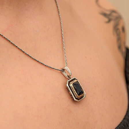 Supertrend Gümüş Lacivert Taşlı Dikdörtgen Kadın Kolye