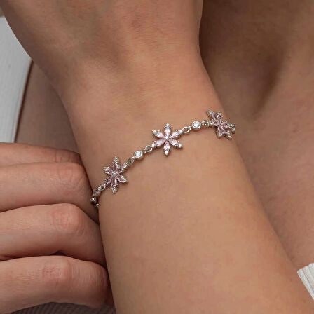 Supertrend Gümüş Pembe Lotus Çiçeği Kadın Bileklik