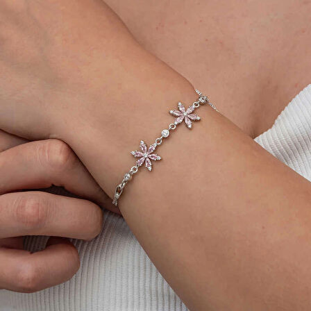 Supertrend Gümüş Pembe Lotus Çiçeği Kadın Bileklik