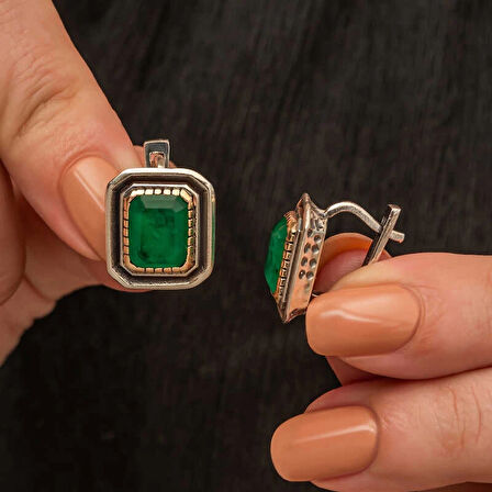 Supertrend Gümüş Yeşil Taşlı Otantik Kadın Küpe