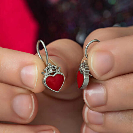 Supertrend Gümüş Kırmızı Kalp Sallantılı Çocuk Küpe