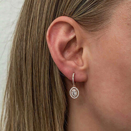 Supertrend Gümüş Rose Oval Taşlı Sallantılı Küpe