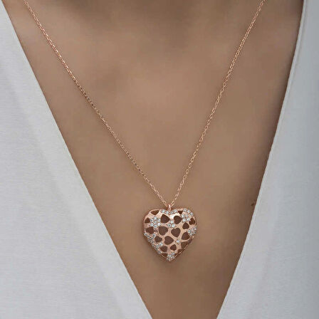 Supertrend Gümüş Rose Bombeli Kalp Kadın Kolye