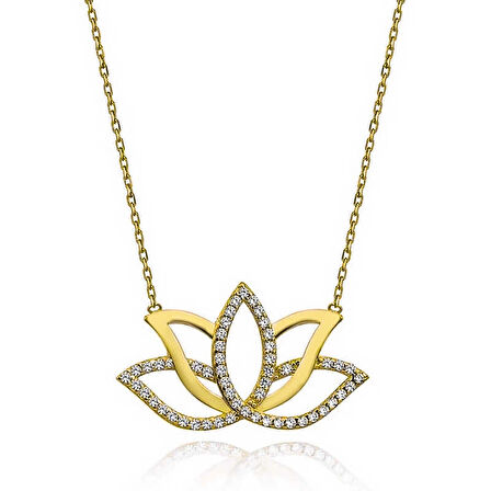 Supertrend Gümüş Gold Lotus Çiçeği Kadın Kolye