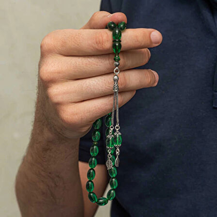 Supertrend Gümüş Püsküllü Yeşil Ateş Kehribar Tesbih