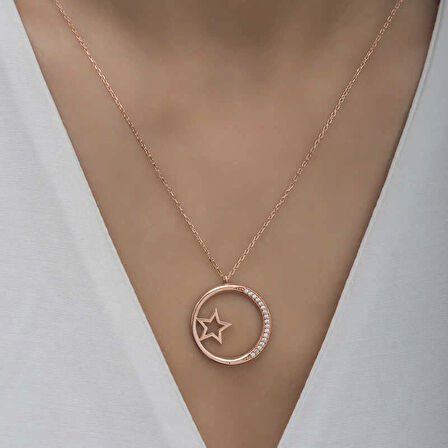 Supertrend Gümüş Rose Yıldız Detaylı Halka Kadın Kolye