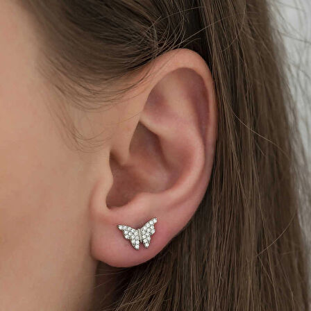 Supertrend Gümüş Beyaz Kelebek Küpe