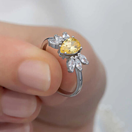 Supertrend Gümüş Sarı Damla Zirkon Taşlı Kadın Yüzük