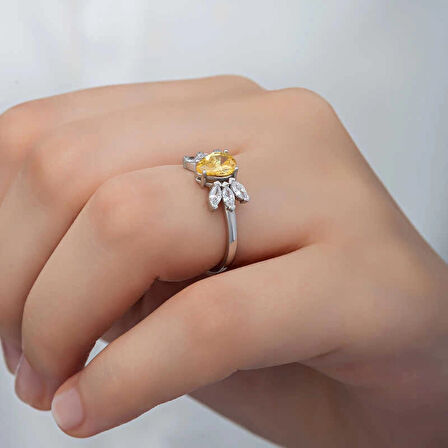 Supertrend Gümüş Sarı Damla Zirkon Taşlı Kadın Yüzük