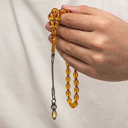 Supertrend Gümüş 1000 Ayar Kazaz Püsküllü Sıkma Kehribar Tesbih