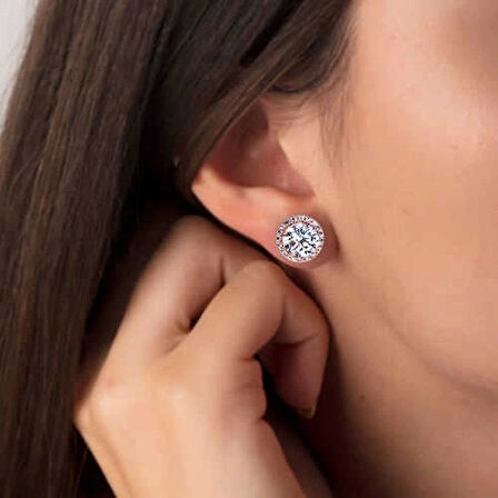 Supertrend Gümüş Rose Oval Montür Pırlanta Modeli Küpe