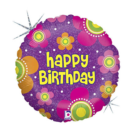 Birthday Flowers Holographic Supertrend Folyo Balon 18"