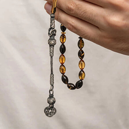 Supertrend Gümüş Kazaz Püsküllü Sıkma Kehribar Tesbih