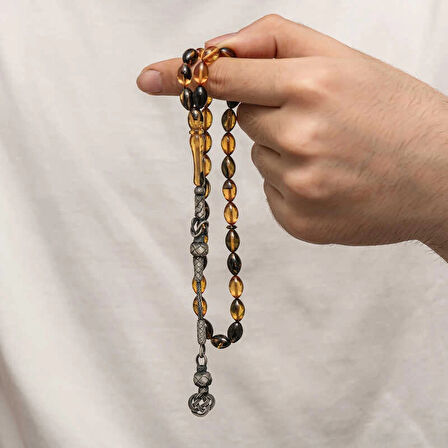 Supertrend Gümüş Kazaz Püsküllü Sıkma Kehribar Tesbih